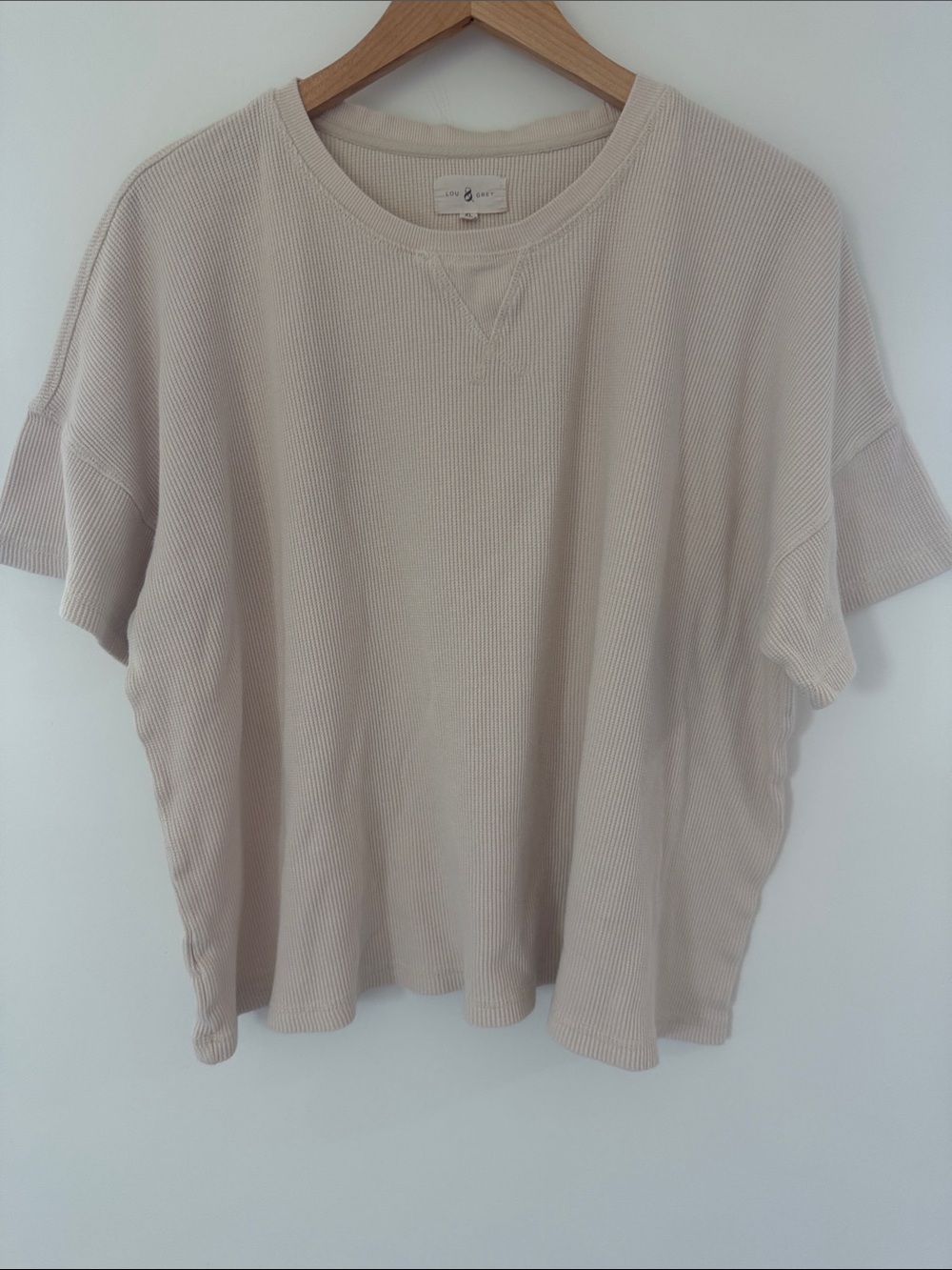 Lou & Grey Short-Sleeve Waffle Tee in Soft Beige Size XL